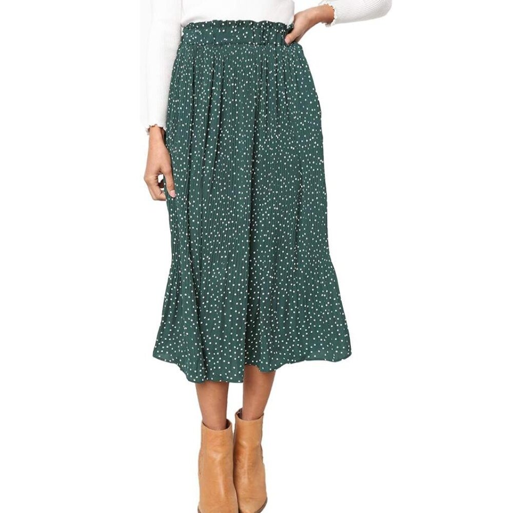 Dark Green Polka Dot skirt Large pleated